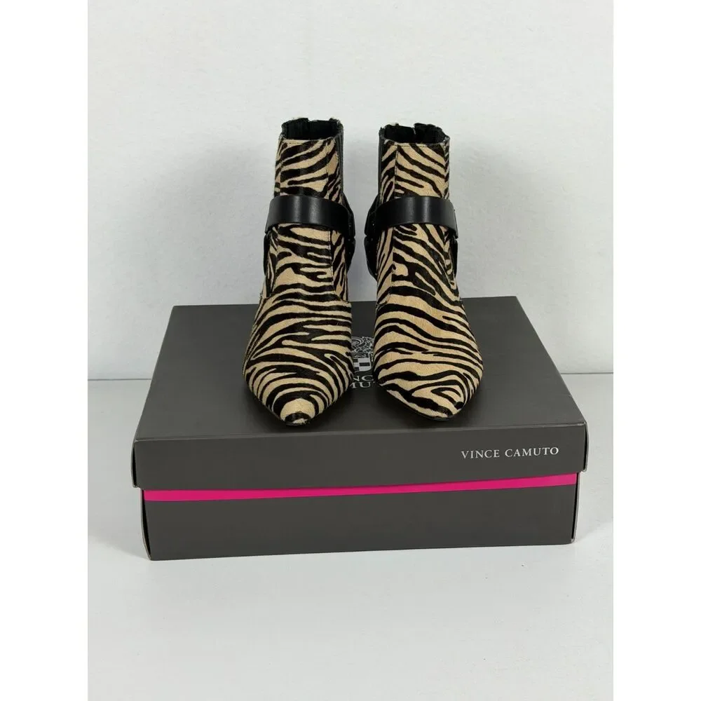 Vince Camuto Merrie Boots Size 7M Zebra Calf Hair Pointed Toe Ankle Booties NWT